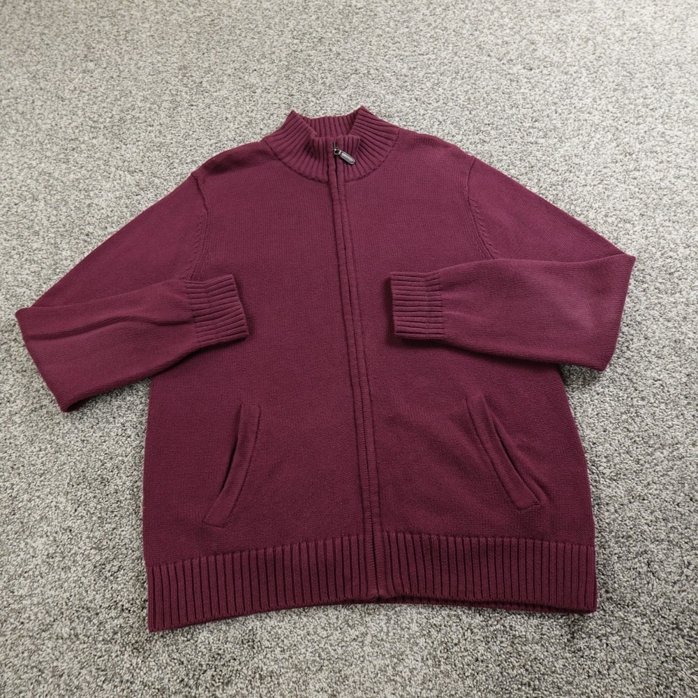 VTG‎ LL Bean Sweater Mens M Red Knit Full Zip Jacket Mock Bomber Sweatshirt Hike